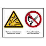 Hinweisschild Kombischild "Explosionsgefährl. Stoffe / Feuer verboten" nach DIN EN ISO 7010 Aufkleber Folie 210 x 148 mm