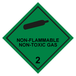 Gefahrzettel, Gefahrgutaufkleber Klasse 2.2 Nicht entzündbare, nicht giftige Gase mit Zusatztext NON-FLAMMABLE NON-TOXIC GAS, Gasflasche Schwarz, Folie, 100 x 100 mm, 500 Stück/Rolle