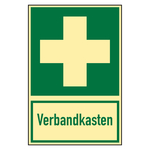 Rettungszeichen Erste Hilfe Verbandkasten Kombischild Folie langnachleuchtend 200 x 300 mm Einzeletikett