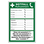 NOTFALL Rufnummern aus Kunststoff 200 x 300 mm