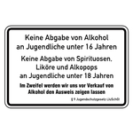 Hinweisschild "Keine Abgabe von Alkohol an Jugendliche unter 16 Jahren" aus Aluminium, 300 x 200 mm