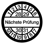 Pr&uuml;fplaketten wei&szlig; &Oslash; 16 mm "N&auml;chste Pr&uuml;fung" 2028 - 2031 aus PVC-Folie 10 St&uuml;ck/Bogen