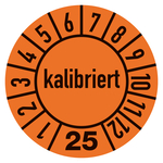 Jahresprüfplaketten orange Ø 10 mm "kalibriert" aus PVC-Folie 10 Stück/Bogen