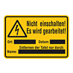 Hinweisschild "Nicht einschalten! Es wird gearbeitet" Magnetschild 300 x 200 mm