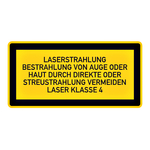 Hinweisschild "Laserstrahlung ... von Auge oder Haut vermeiden ... Laser Klasse 4" Aufkleber 52 x 26 mm Bogen &aacute; 12 St&uuml;ck 