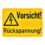Hinweisschild Kombischild "Vorsicht Rückspannung" Aufkleber Folie 52 x 37 mm 10 Stück/Bogen