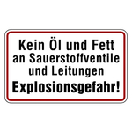 Verbotsschild Kein Öl und Fett an Sauerstoffventile und Leitungen Explosionsgefahr Aluminium geprägt gelocht 200 x 120 mm Einzelschild