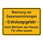 Hinweisschild "Warnung vor Gasansammlungen Erstickungsgefahr" Aluminium, 350 x 250 mm
