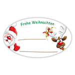 Weihnachtsaufkleber Weihnachtsmann mit Rentier oval 60x35 mm 100 Stück auf Rolle
