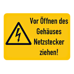 Hinweisschild Kombischild "Vor Öffnen des Gehäuses Stecker ziehen!" Aufkleber 105 x 74 mm 500 Stück/Rolle