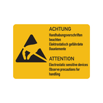 Hinweisschild Kombischild "Handhabungsvorschriften Elektrostatische Bauelemente" 2sprachig 52 x 37 mm Einzeletikett