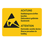 Hinweisschild Kombischild "Handhabungsvorschriften Elektrostatische Bauelemente" 2-sprachig, Folie 105 x 74 mm Einzeletikett