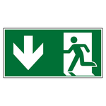 Rettungszeichen Rettungsweg/Notausgang abw&auml;rts DIN EN ISO 7010 Aluminium glatt langnachleuchtend 400 x 200 mm Einzelschild