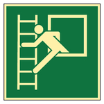 Rettungszeichen Notausstieg mit Fluchtleiter DIN EN ISO 7010 E016 Kunststoff langnachleuchtend 200 x 200 mm Einzelstück