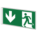 Rettungszeichen Fahnenschild Rettungsweg/Notausgang abwärts DIN EN ISO 7010 Kunststoff langnachleuchtend 300 x 150 mm Einzelschild