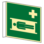 Rettungszeichen Fahnenschild Krankentrage DIN EN ISO 7010 E013 Kunststoff langnachleuchtend 200 x 200 mm Einzelschild