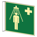 Rettungszeichen Fahnenschild Notdusche DIN EN ISO 7010 E012 Kunststoff langnachleuchtend 200 x 200 mm Einzelschild