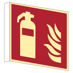 Brandschutzzeichen Fahnenschild Feuerlöscher DIN EN ISO 7010 F001 Aluminium langnachleuchtend 150 x 150 mm Einzelschild