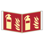 Brandschutzzeichen Winkelschild Feuerlöscher DIN EN ISO 7010 F001 Kunststoff langnachleuchtend 150 x 150 mm Einzelschild