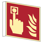 Brandschutzzeichen Fahnenschild Brandmelder DIN EN ISO 7010 F005 Kunststoff langnachleuchtend 200 x 200 mm Einzelschild