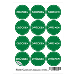 Türetikett / Aufkleber "Drücken" grün Ø 40 mm 12 Stück/Bogen