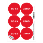 Türetikett / Aufkleber "Ziehen" rot Ø 60 mm 6 Stück/Bogen