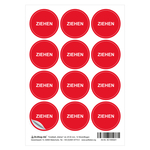 Türetikett / Aufkleber "Ziehen" rot Ø 40 mm 12 Stück/Bogen