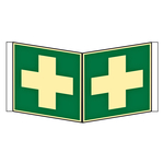 Rettungszeichen Winkelschild Erste Hilfe DIN EN ISO 7010 E003 Kunststoff langnachleuchtend 300 x 300 mm Einzelschild