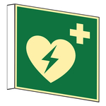 Rettungszeichen Fahnenschild Automatisierter externer Defibrillator DIN EN ISO 7010 E010 Kunststoff langnachleuchtend 150 x 150 mm Einzelschild