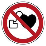Verbotszeichen Kein Zutritt f&uuml;r Personen mit&nbsp;Herzschrittmachern&nbsp;oder implantierten Defibrillatoren DIN EN ISO 7010 P007 Aluminium gepr&auml;gt und gelocht &Oslash; 200 mm Einzelschild