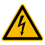 Warnzeichen Warnung vor elektrischer Spannung DIN EN ISO 7010 W012 Aluminium gepr&auml;gt und gelocht SL 200 mm Einzelschild