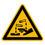 Warnzeichen Warnung vor ätzenden Stoffen DIN EN ISO 7010 W023 Folie SL 200 mm Einzeletikett