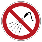 Verbotszeichen Mit Wasser spritzen verboten DIN EN ISO 7010 P016 Folie Ø 100 mm Einzeletikett
