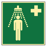 Rettungszeichen Notdusche DIN EN ISO 7010 E012 Folie langnachleuchtend 150 x 150 mm Einzeletikett