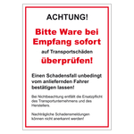 Paketaufkleber Achtung! Bitte Ware bei Empfang sofort überprüfen, in verschiedenen Größen