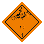 Gefahrzettel Placards Klasse 1.3 Explosive Stoffe Folie 250 x 250 mm Einzeletikett