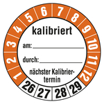 Prüfplaketten Ø 35 mm "kalibriert am, durch, nächster Kalibriertermin" 2026 - 2029 10 Stück/Bogen