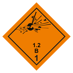 Gefahrzettel, Gefahrgutaufkleber Klasse 1.2 B Explosive Stoffe in verschiedenen Größen und Materialien
