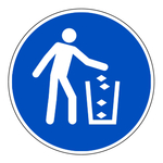 Gebotszeichen "Abfallbehälter benutzen" ISO 7010, M030 Folie selbstklebend Ø 100 mm