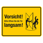 Türschild "Vorsicht! Bitte öffnen Sie die Tür langsam!" Tür nach rechts, gelb/schwarz, Folie 200 x 150 mm