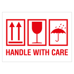 Verpackungskennzeichen Handle with care, Haftpapier, 105 x 74 mm, 500 Stück/Rolle