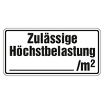 Regalbelastungsschild "zulässige Höchstbelastung .../m²"