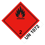 Gefahrzettel Gefahrgutaufkleber Klasse 2.1 Entzündbare Gase mit UN 1072 Flamme Schwarz