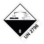 Gefahrzettel, Gefahrgutaufkleber Klasse 8 Ätzende Stoffe mit UN 2796, Folie, 100 x 120 mm, 500 Stück/Rolle