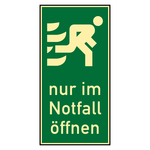 Rettungszeichen Tür- und Fensterhinweis "nur im Notfall öffnen" Folie langnachleuchtend 75 x 150 mm Einzeletikett