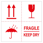 Verpackungskennzeichen Fragile keep dry, Weiß, Haftpapier, 100 x 100 mm, 100 Stück/Rolle