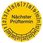 Prüfplaketten gelb Ø 60 mm "Nächster Prüftermin" 2029 - 2034 aus PVC-Folie 4 Stück/Bogen