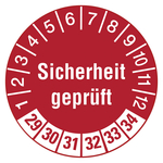 Prüfplaketten rot Ø 30 mm "Sicherheit geprüft" 2029 - 2034 aus PVC-Folie 10 Stück/Bogen