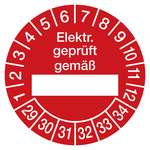 Pr&uuml;fplakette Elektr. gepr&uuml;ft gem&auml;&szlig; 2029 Rot Graspapier &Oslash; 30 mm 500 St&uuml;ck/Rolle