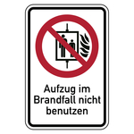 Verbotsschild Aufzug im Brandfall nicht benutzen Kombischild Folie 100 x 150 mm Einzeletikett